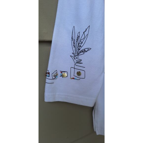 Morgan Cole Turtles and Palm Tree Sequin Beads 3/4 Sleeve White T shirt M Cotton - Picture 5 of 8